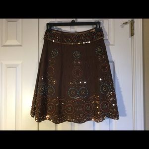 Brown  hand beaded Basil and Maude Skirt